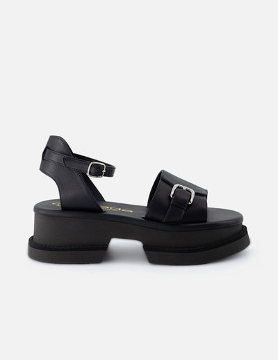 Sandalias de piel para mujer color negro con plataforma
