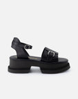 Sandalias de piel para mujer color negro con plataforma