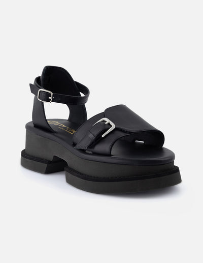 Sandalias de piel para mujer color negro con plataforma