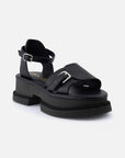 Sandalias de piel para mujer color negro con plataforma