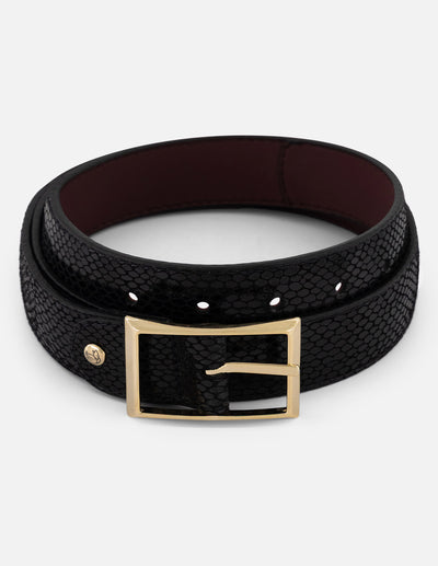 Cinturón negro piel tipo serpiente para mujer con reversible