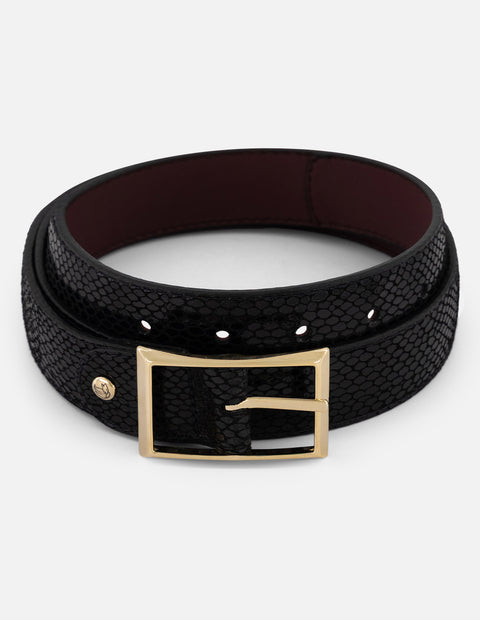 Cinturón negro piel tipo serpiente para mujer con reversible