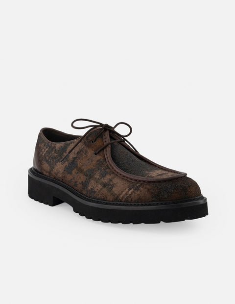 Wallabee beige textil para hombre con combinación de materiales