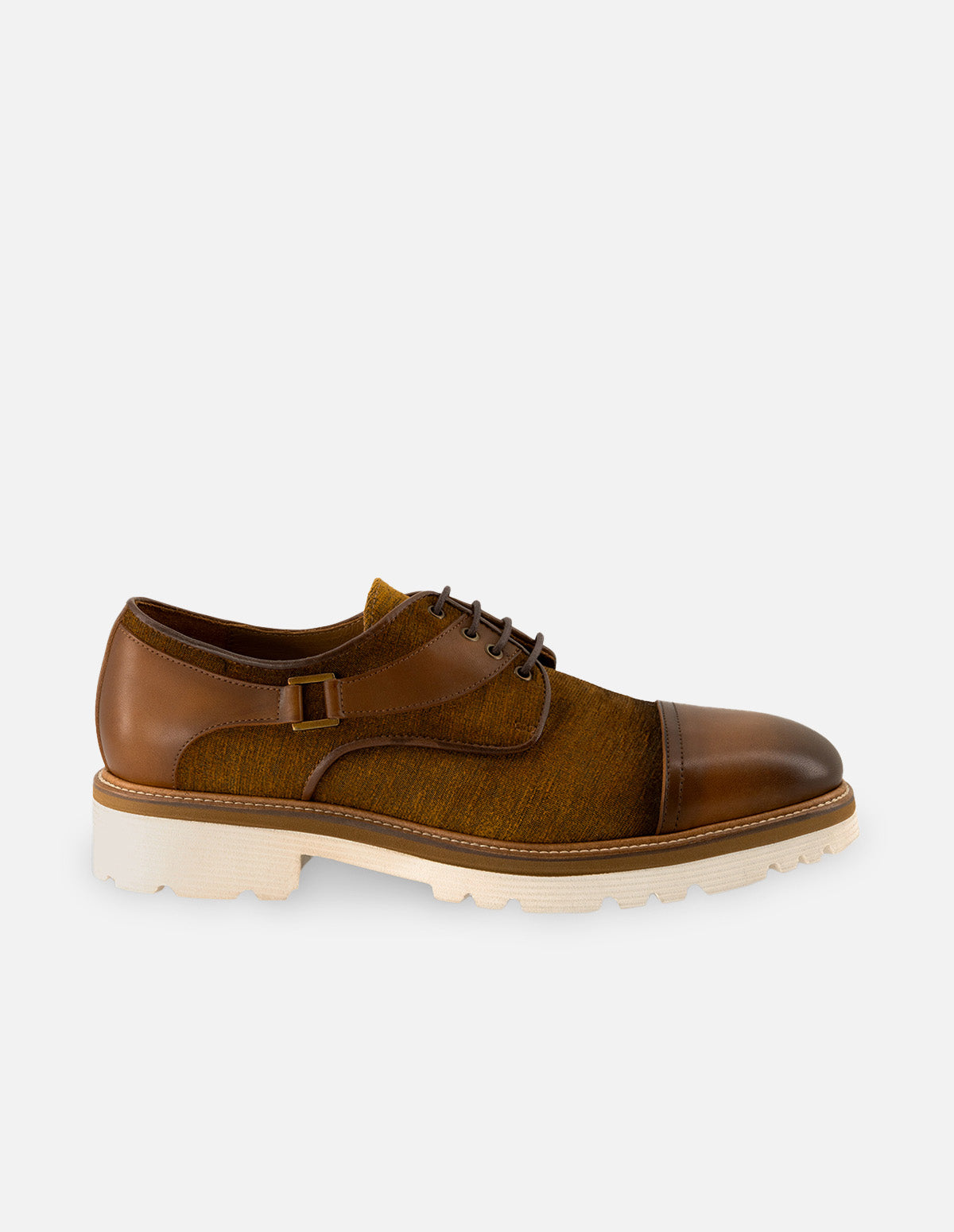 Blucher en piel textil color cuero para hombre