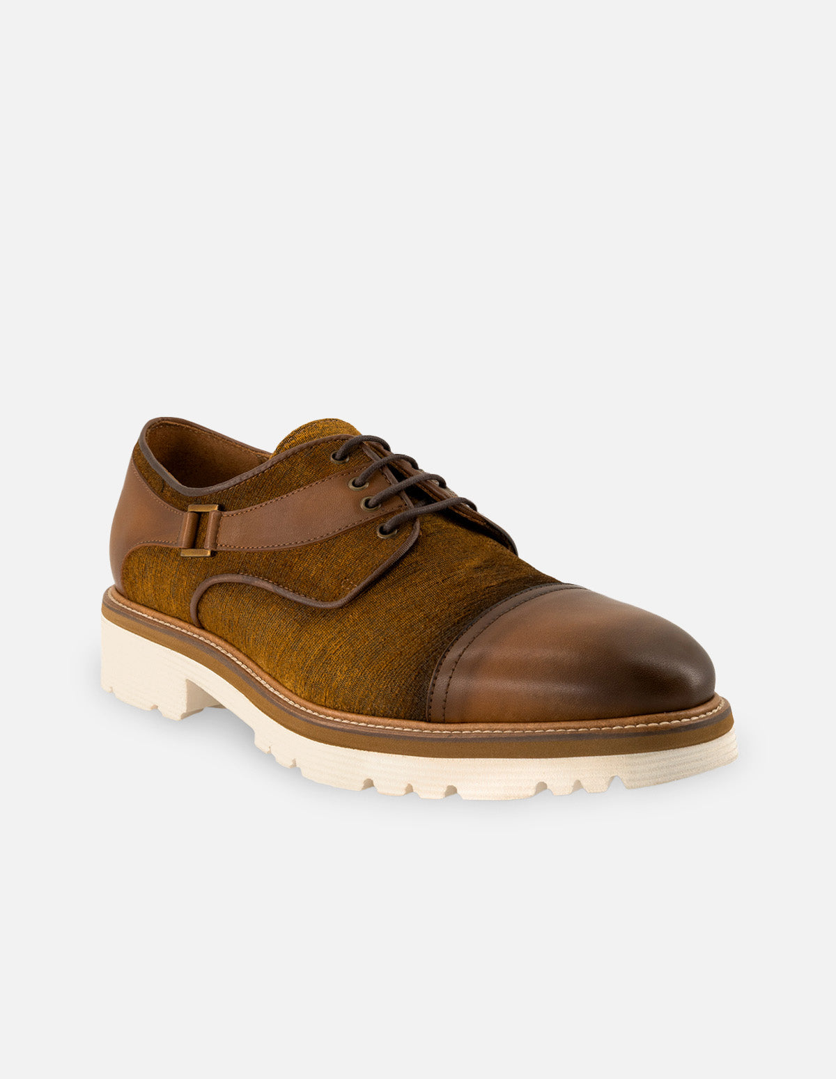 Blucher en piel textil color cuero para hombre