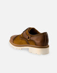 Blucher en piel textil color cuero para hombre