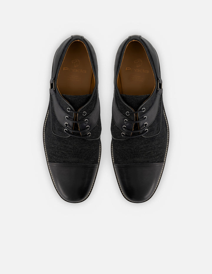Blucher en piel textil color negro con detalles en piel napa para hombre