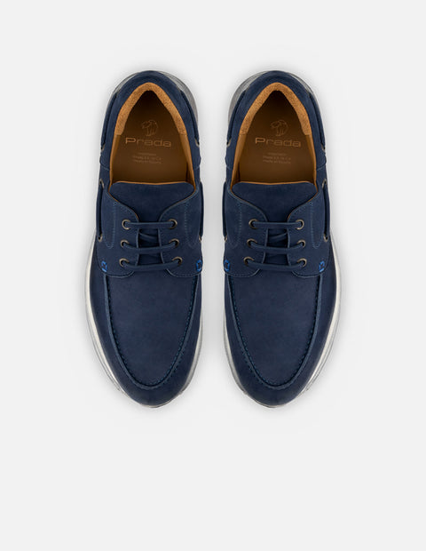 Mocasín en piel nobuck color azul para hombre