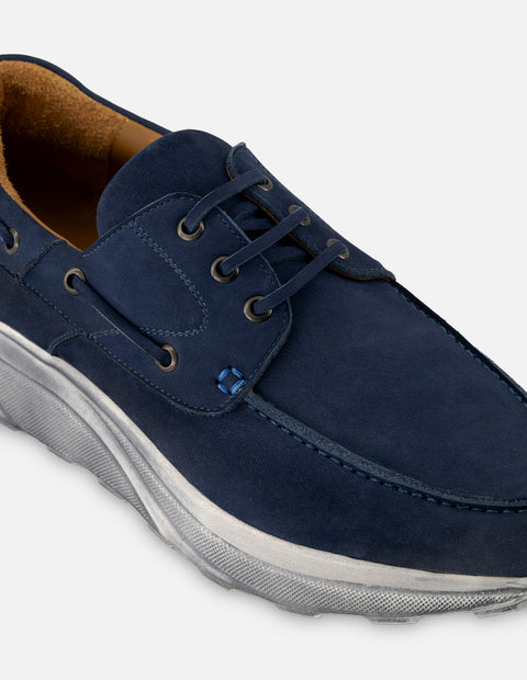 Mocasín en piel nobuck color azul para hombre