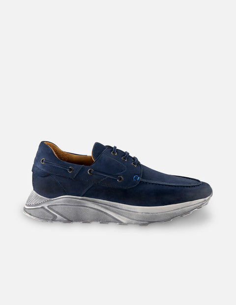 Mocasín en piel nobuck color azul para hombre