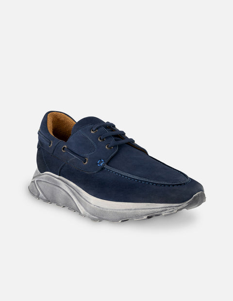 Mocasín en piel nobuck color azul para hombre