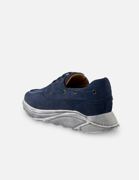 Mocasín en piel nobuck color azul para hombre