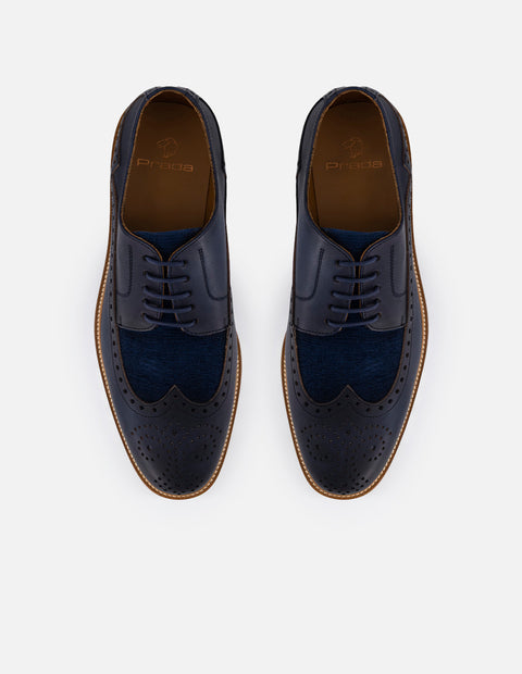 Zapato blucher color azul en piel y textil para hombre