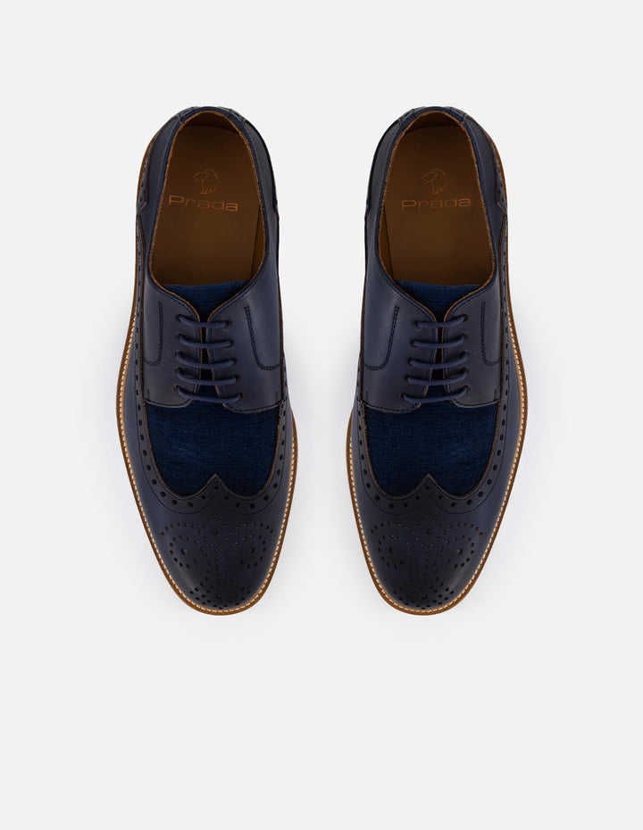 Zapato blucher color azul en piel y textil para hombre