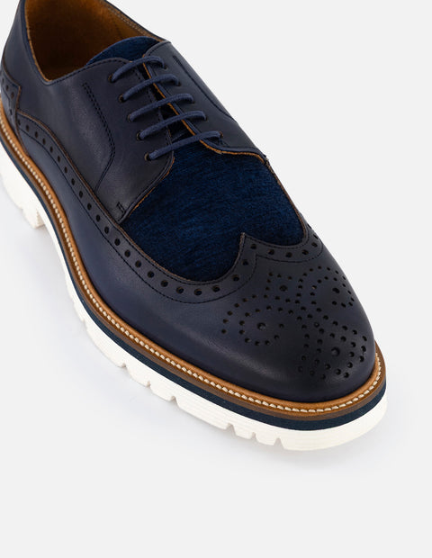 Zapato blucher color azul en piel y textil para hombre