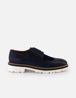 Zapato blucher color azul en piel y textil para hombre
