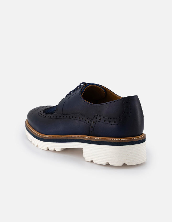 Zapato blucher color azul en piel y textil para hombre