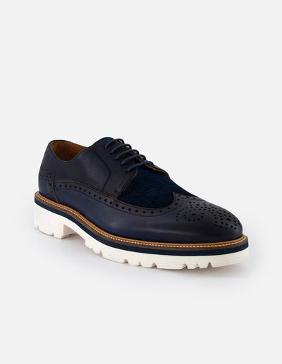 Zapato blucher color azul en piel y textil para hombre