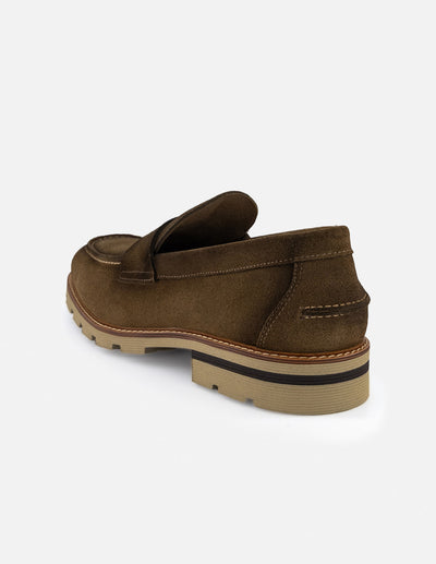 Mocasines color verde en ante con suela Comfort Light para hombre