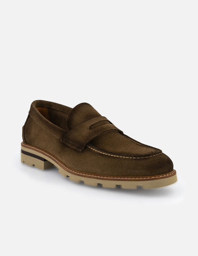 Mocasines color verde en ante con suela Comfort Light para hombre