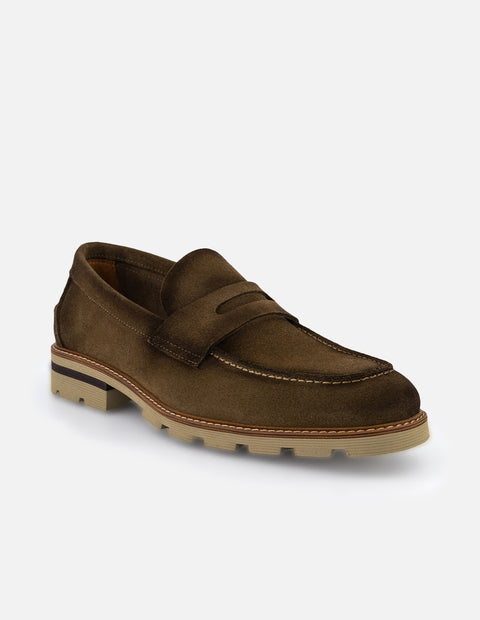 Mocasines color verde en ante con suela Comfort Light para hombre