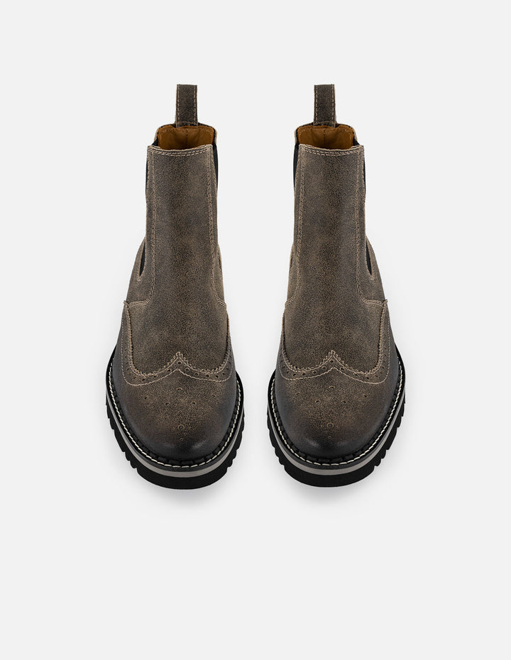 Botín Chelsea gris ante para hombre con acabado deslavado