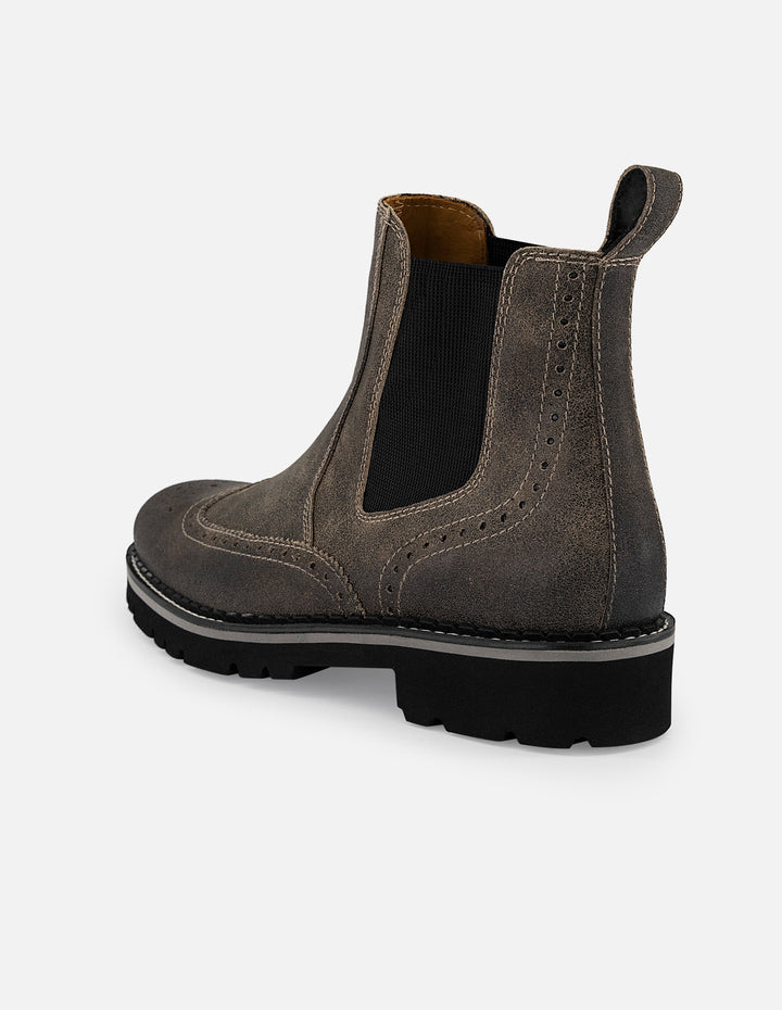 Botín Chelsea gris ante para hombre con acabado deslavado
