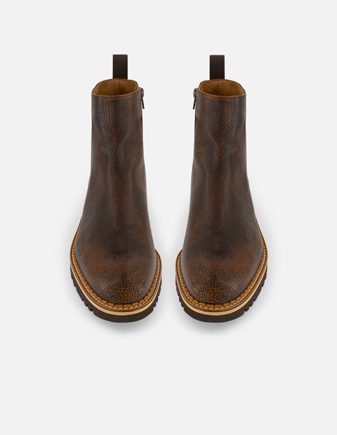 Botines café piel grabada para hombre con suela comfort light