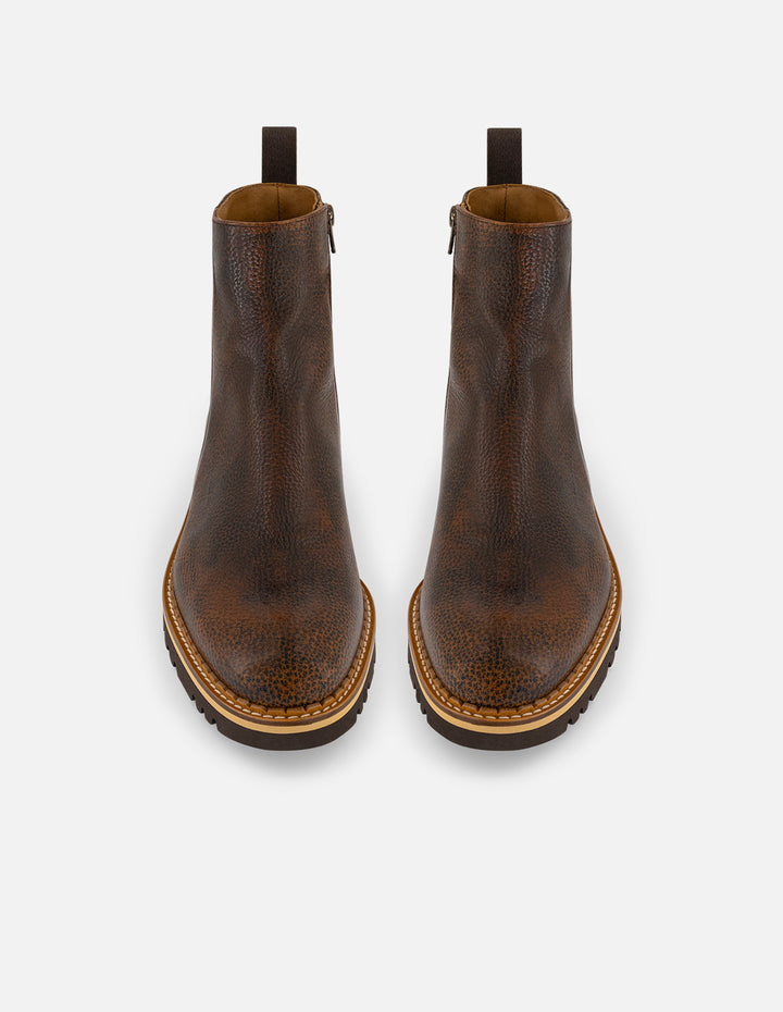 Botines café piel grabada para hombre con suela comfort light