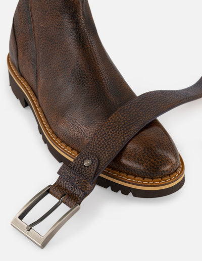 Botines café piel grabada para hombre con suela comfort light