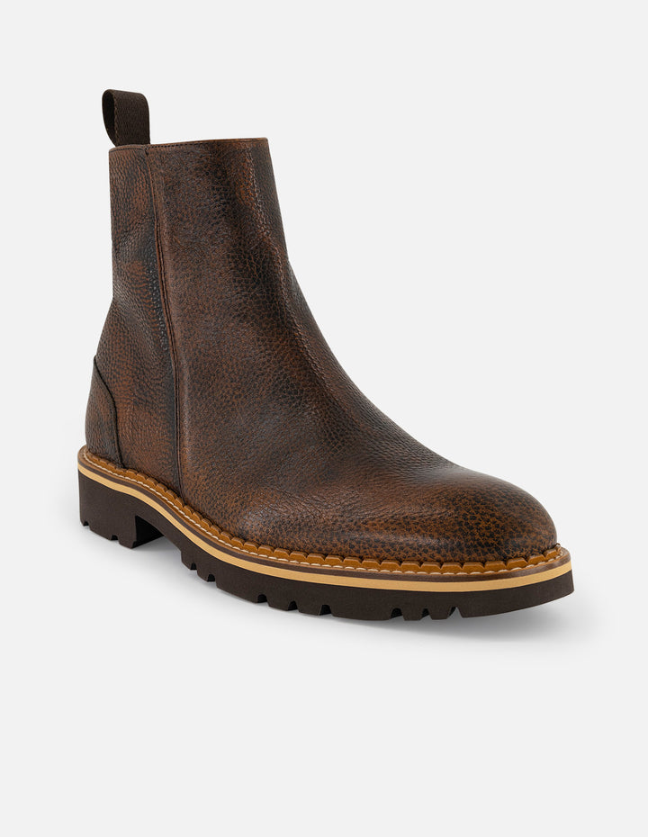 Botines café piel grabada para hombre con suela comfort light