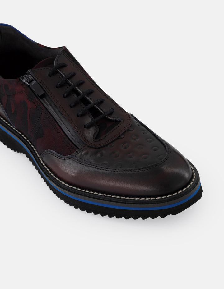 Zapato inglés vino piel textil para hombre con camuflaje