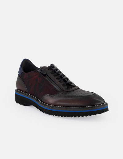 Zapato inglés vino piel textil para hombre con camuflaje