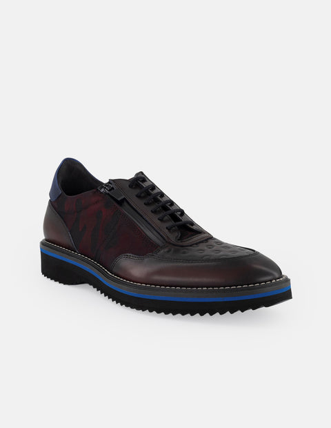 Zapato inglés vino piel textil para hombre con camuflaje