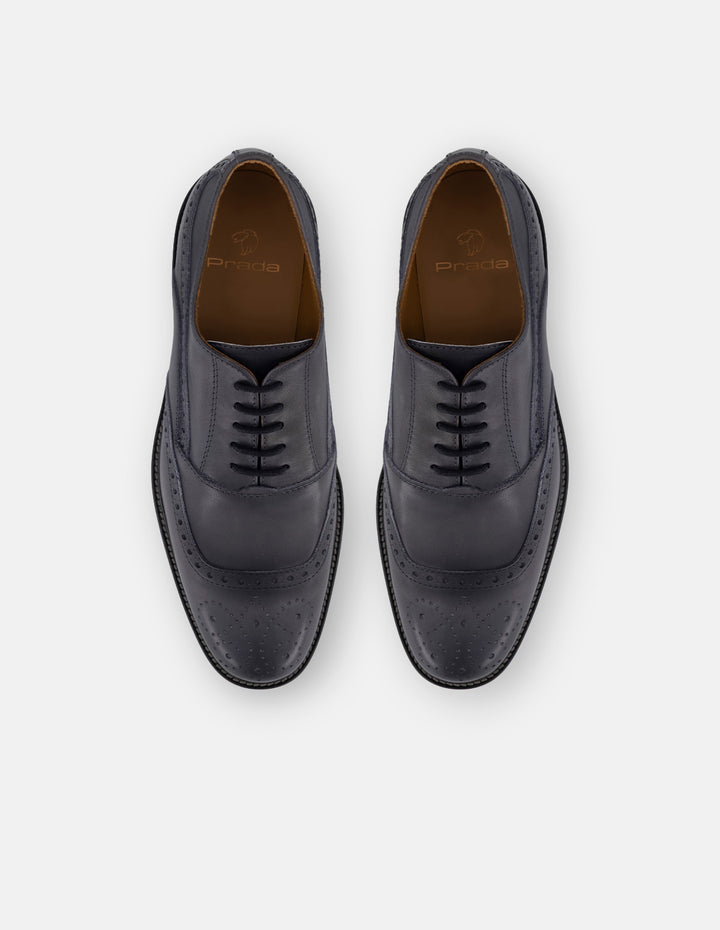 Zapato inglés gris piel para hombre con picado maría