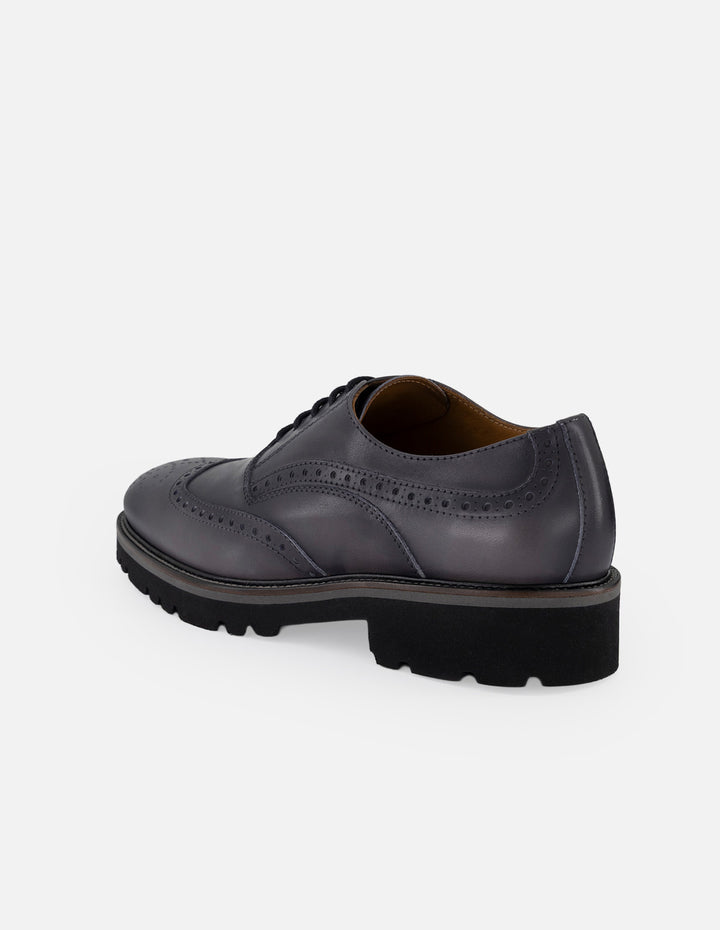 Zapato inglés gris piel para hombre con picado maría