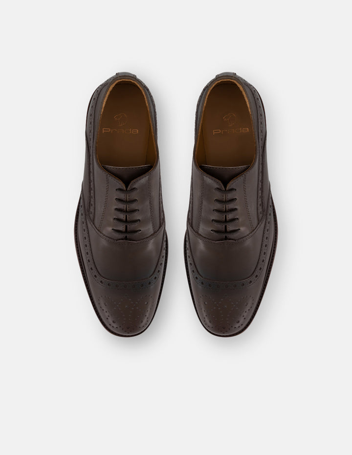 Zapato inglés verde piel para hombre con picado maría