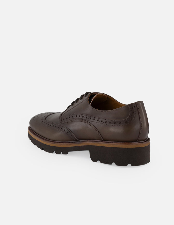 Zapato inglés verde piel para hombre con picado maría