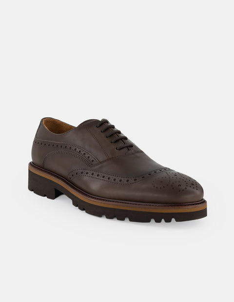Zapato inglés verde piel para hombre con picado maría