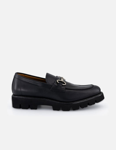 Mocasines color negro en piel con suela Comfort Light para hombre