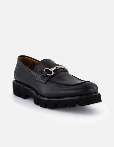 Mocasines color negro en piel con suela Comfort Light para hombre