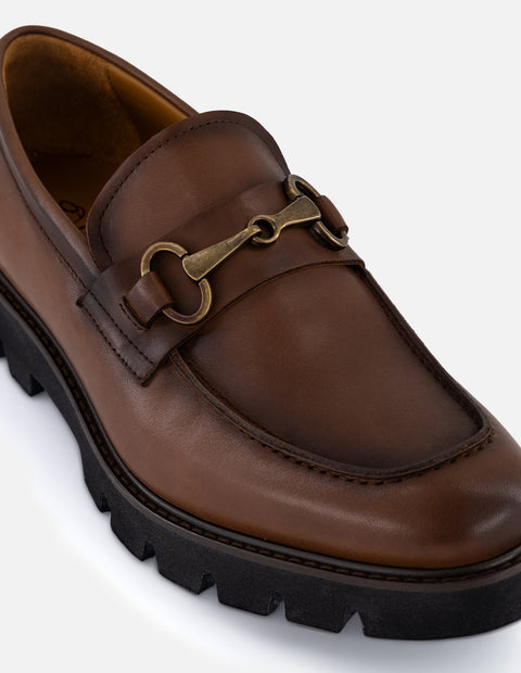 Mocasines color café en piel con suela comfort light para hombre