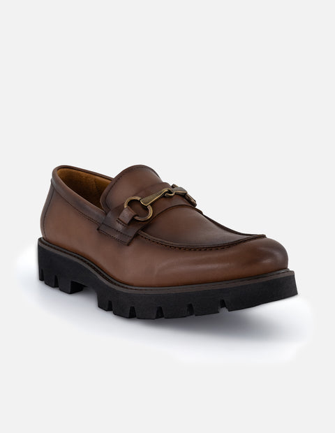 Mocasines color café en piel con suela comfort light para hombre