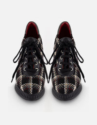 Zapato Oxford negro textil para mujer con tejido tweed