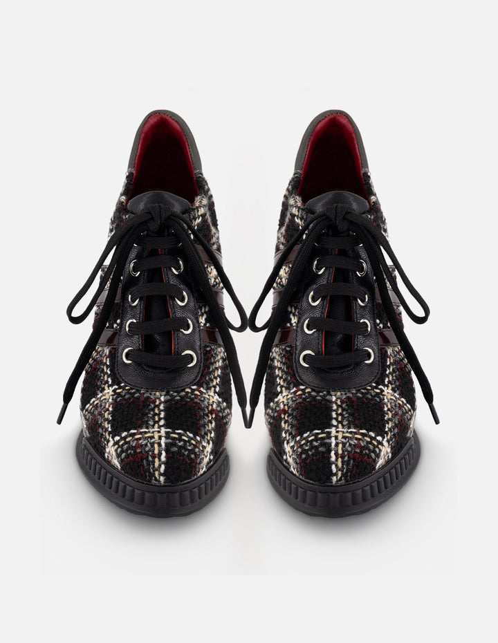 Zapato Oxford negro textil para mujer con tejido tweed