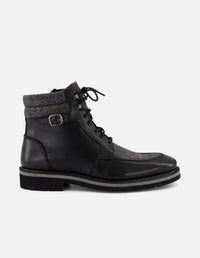 Botines negros piel y textil para hombre con hebilla lateral