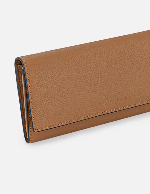 Monedero cuero para mujer en piel con relieve y broche dorado