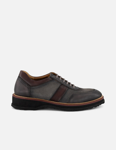 Zapato Oxford gris piel y ante para hombre con combinación de materiales