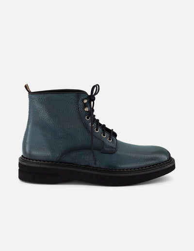 Botines azules piel bombeada para hombre con cordones ajustables