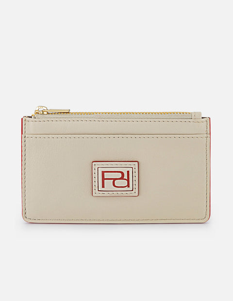 Monedero para mujer con detalles rojos y cierre superior